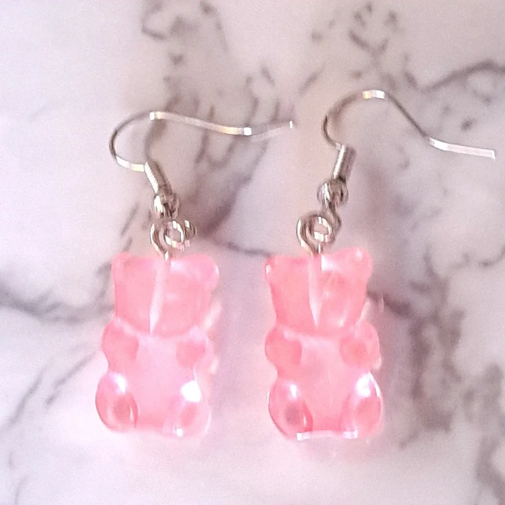 NEW Gummy Bear Earrings Pink Translucent Resin Drop Kidcore Y2K Boutique